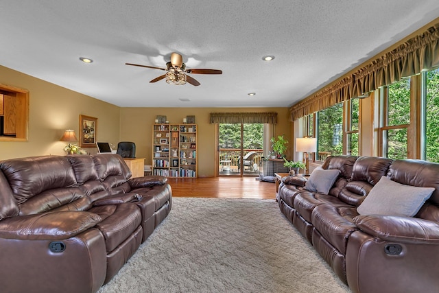 1410 4th Ave N, Sartell, MN 56377 - living room with a ceiling fan, recessed lighting, wood finished floors, and a textured ceiling