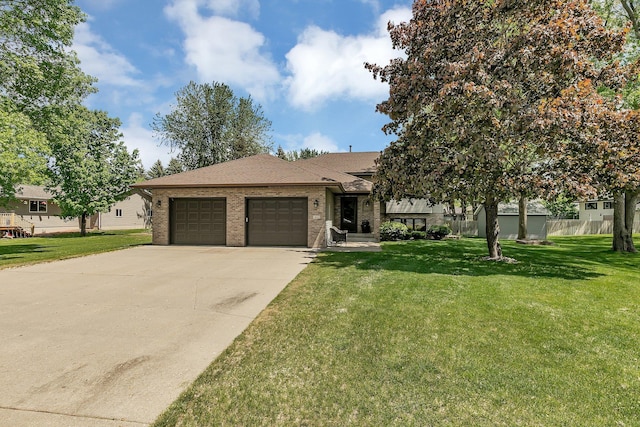 1410 4th Ave N, Sartell, MN 56377 - split level home featuring an attached garage, driveway, a front lawn, a shingled roof, and brick siding