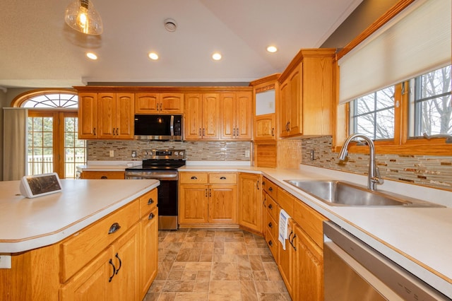 235 Morning View Rd, Sauk Centre, MN 56378 - kitchen with a sink, appliances with stainless steel finishes, a wealth of natural light, and light countertops