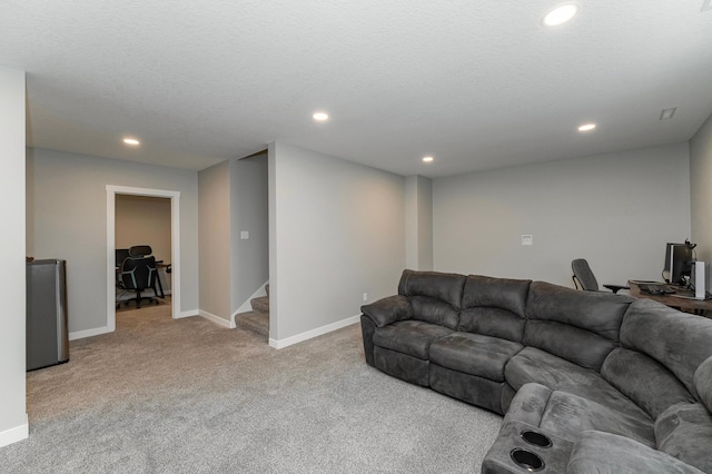 1261 Skyview Cir NW, Rochester, MN 55901 - living room with recessed lighting, light colored carpet, stairs, and baseboards