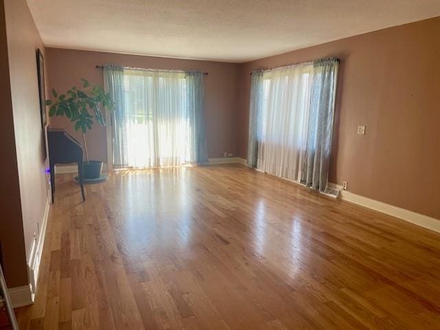 empty room featuring healthy amount of natural light, wood finished floors, and baseboards