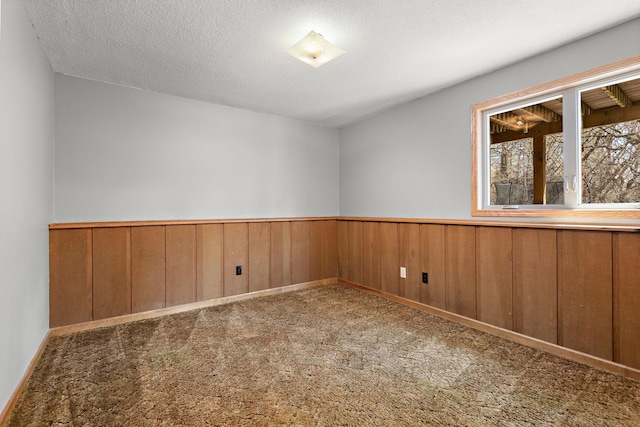 16881 169th Ave SE, Big Lake, MN 55309 - carpeted empty room with wood walls, a textured ceiling, and wainscoting