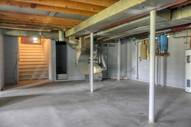 12056 Everton Ave N, Hugo, MN 55110 - unfinished basement featuring water heater, electric panel, heating unit, and stairway