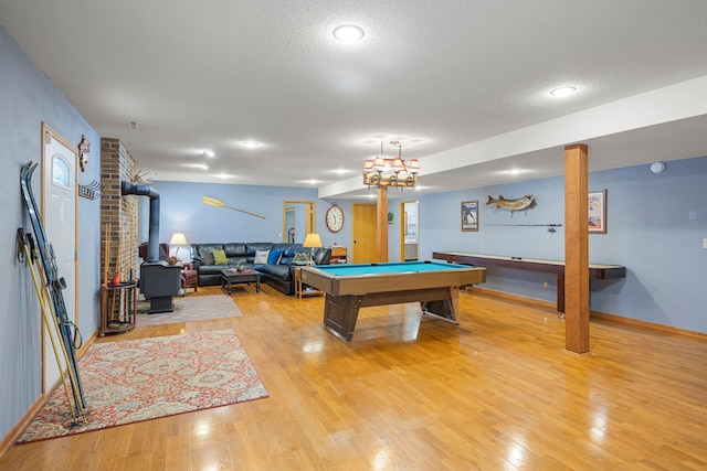 1171 County Rd E, Scott Twp, WI 54801 - playroom featuring light wood-style floors, a textured ceiling, recessed lighting, pool table, and baseboards