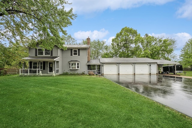 18701 Delton Ave, Minnetonka, MN 55345 - view of front of home featuring a chimney, driveway, a porch, and an attached garage