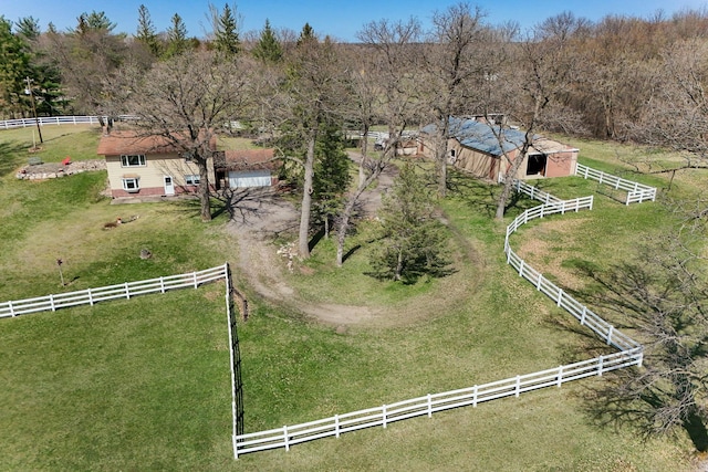 birds eye view of property featuring a rural view