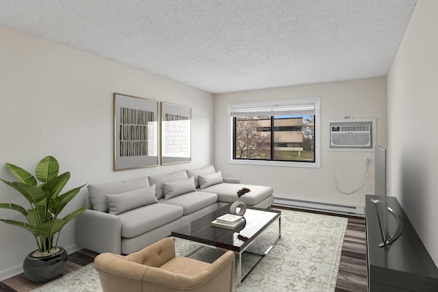221 Grand Ave W Unit 111, South Saint Paul, MN 55075 - living area with a textured ceiling, wood finished floors, baseboard heating, and an AC wall unit