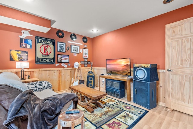 510 State Rd Unit 35, Centuria, WI 54024 - living room with recessed lighting, a wainscoted wall, and wooden walls