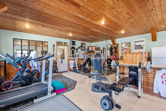 510 State Rd Unit 35, Centuria, WI 54024 - exercise room featuring tile patterned floors and wood ceiling