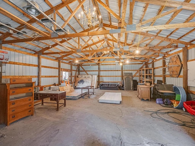 garage with metal wall