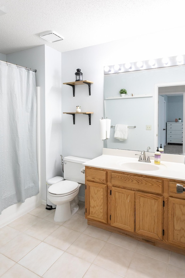 2225 Ranchview Ln N Unit 9, Plymouth, MN 55447 - bathroom with vanity, tile patterned floors, shower / tub combo with curtain, and a textured ceiling