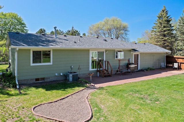 7830 Country Ln, Lino Lakes, MN 55014 - back of property featuring central AC, a patio, entry steps, and a yard