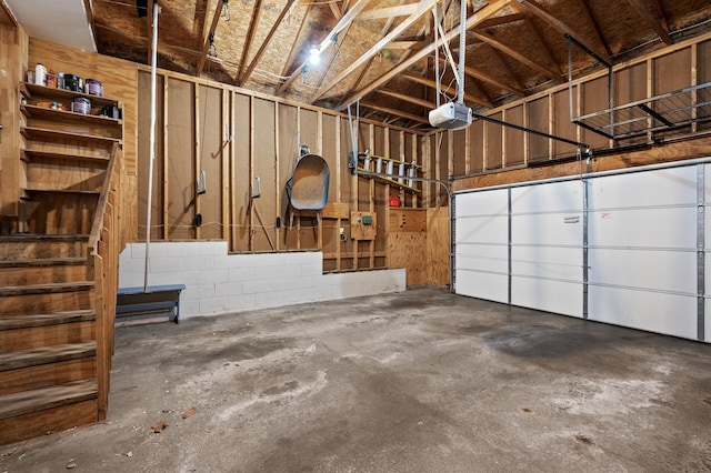 garage with a garage door opener