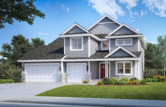 1235 Ardara Rdg, Rosemount, MN 55068 - view of front of property with a front yard, concrete driveway, a garage, covered porch, and board and batten siding
