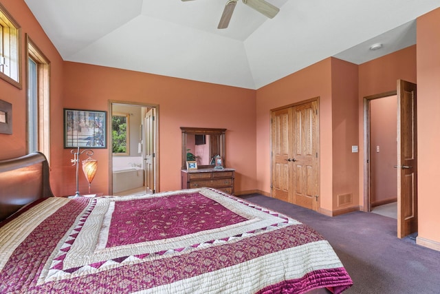 374 Indigo Trl, Troy Twp, WI 54022 - bedroom with carpet, a ceiling fan, a closet, ensuite bathroom, and baseboards