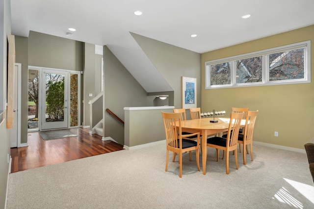 1760 Waterford Ct, Golden Valley, MN 55422 - dining space featuring recessed lighting, stairs, carpet floors, and baseboards