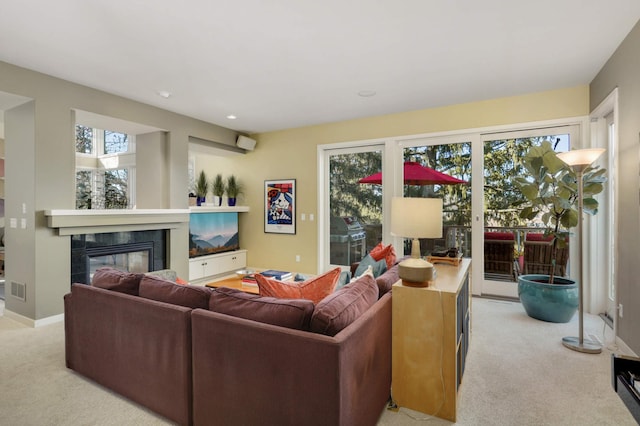 1760 Waterford Ct, Golden Valley, MN 55422 - carpeted living area with recessed lighting, visible vents, and a fireplace