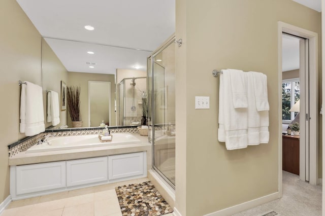 1760 Waterford Ct, Golden Valley, MN 55422 - full bath with a garden tub, recessed lighting, a shower stall, and baseboards