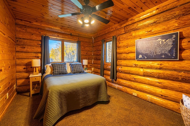 2374 320th St, Forest Twp, WI 54005 - bedroom featuring wooden ceiling, a ceiling fan, and carpet