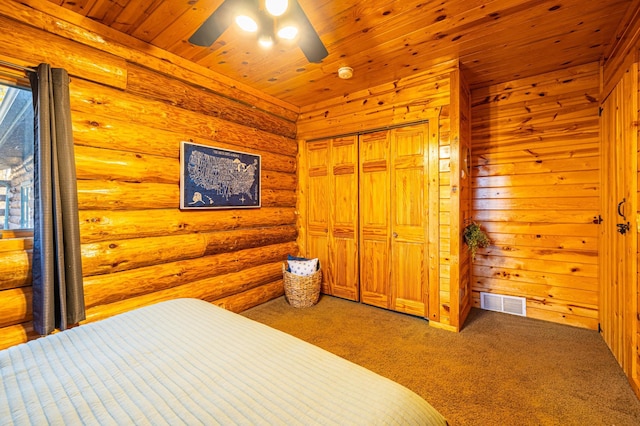2374 320th St, Forest Twp, WI 54005 - bedroom with a closet, visible vents, ceiling fan, and light carpet