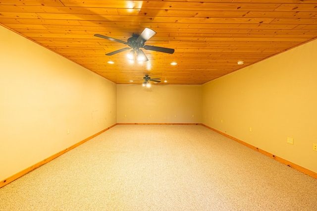 2374 320th St, Forest Twp, WI 54005 - unfurnished room with recessed lighting, wooden ceiling, ceiling fan, and light colored carpet