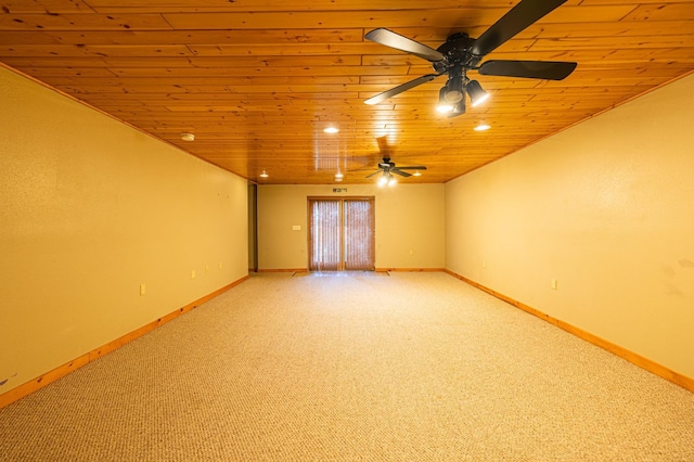 2374 320th St, Forest Twp, WI 54005 - empty room with recessed lighting, wooden ceiling, ceiling fan, baseboards, and light colored carpet