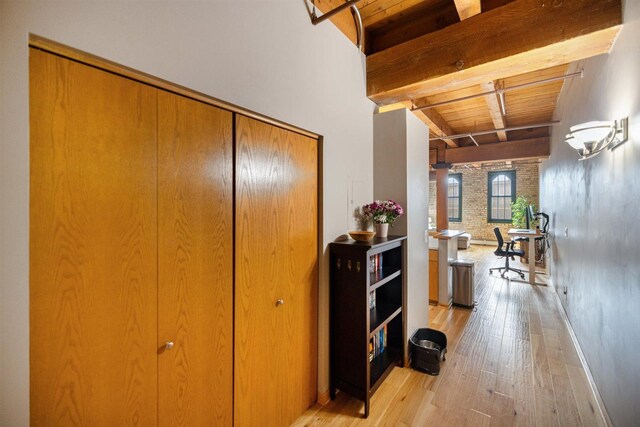 400 1st St Unit 507, Minneapolis, MN 55401 - hallway featuring a wood ceiling with exposed beams and light wood-style floors