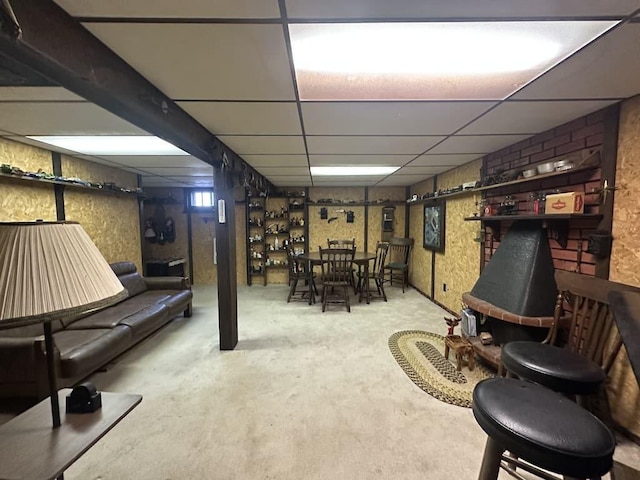 below grade area featuring a paneled ceiling