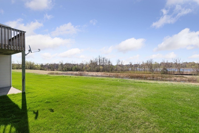 view of yard with a water view