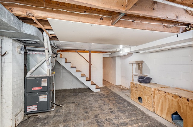 5870 Lynwood Blvd, Mound, MN 55364 - unfinished below grade area featuring stairway and heating unit