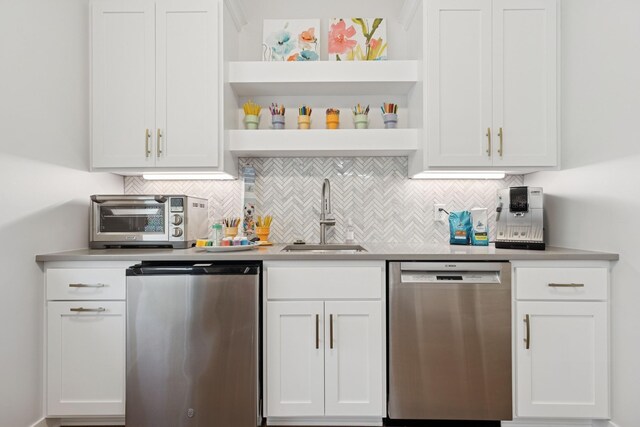10859 23rd St NE, Saint Michael, MN 55376 - kitchen with dishwasher, a sink, tasteful backsplash, and white cabinets