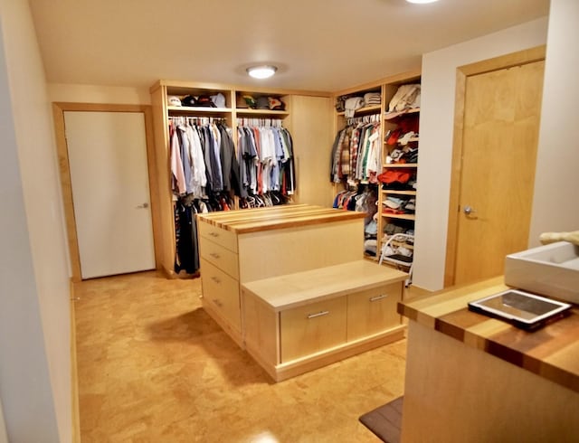 walk in closet with light flooring