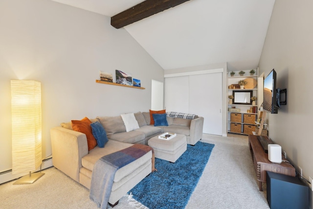 4654 Cedar Lake Rd S Unit 6, Saint Louis Park, MN 55416 - living room featuring light colored carpet and vaulted ceiling with beams