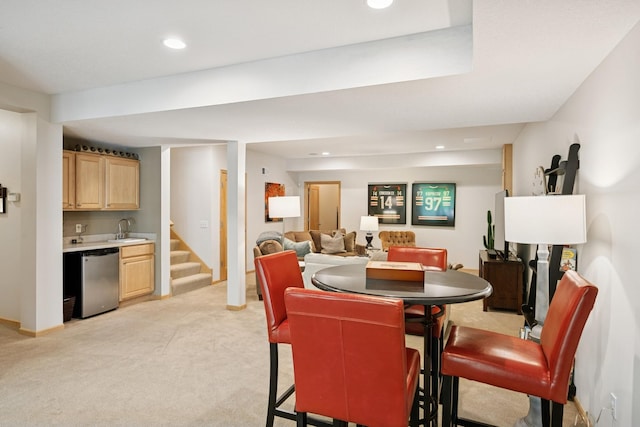 17300 Tilia Rdg, Eden Prairie, MN 55347 - dining room featuring wet bar, recessed lighting, and light colored carpet