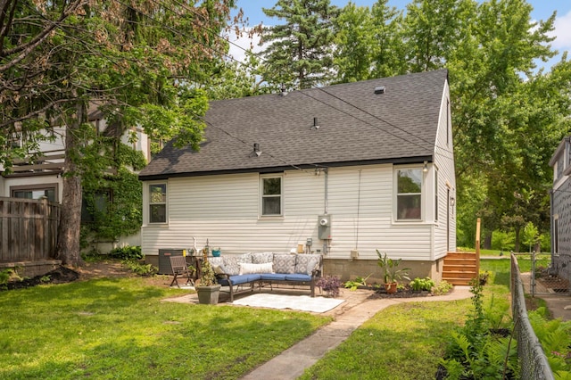 4836 Bloomington Ave, Minneapolis, MN 55417 - rear view of house with roof with shingles, outdoor lounge area, and a patio