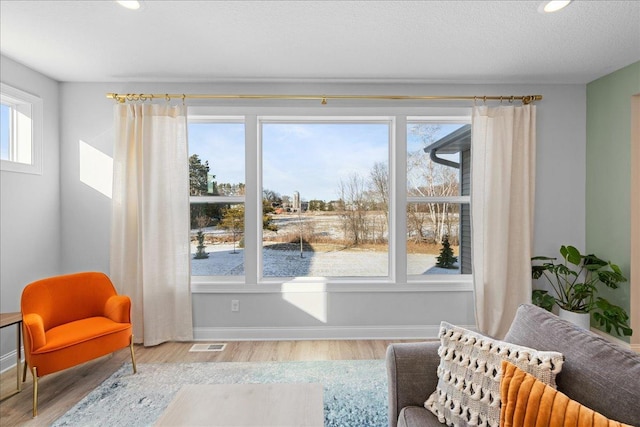 entryway featuring baseboards, visible vents, wood finished floors, and plenty of natural light