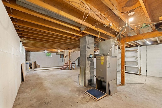 25431 Larch St NW, Isanti, MN 55040 - below grade area with heating unit and stairs