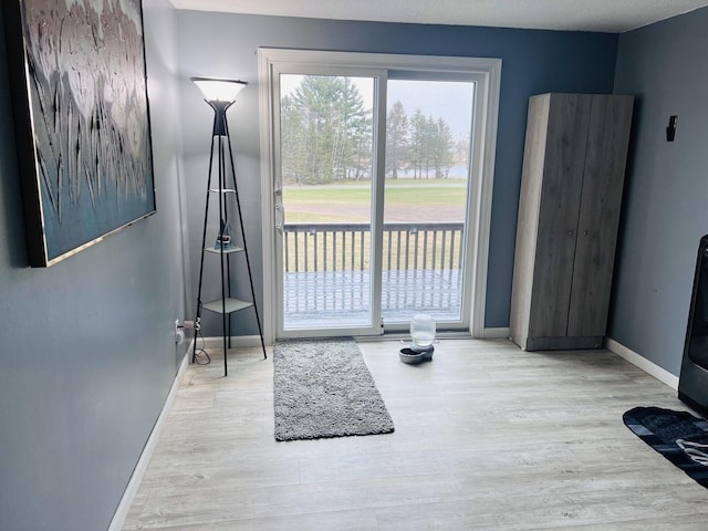 entryway featuring wood finished floors and baseboards