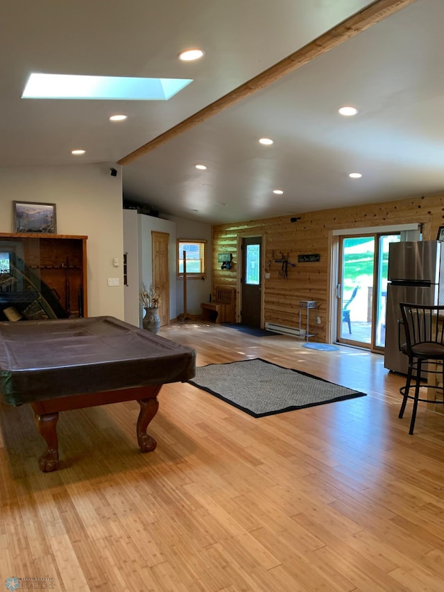 23062 Gosslee Ln, Dunn Twp, MN 56501 - playroom with plenty of natural light, wood finished floors, recessed lighting, billiards table, and vaulted ceiling