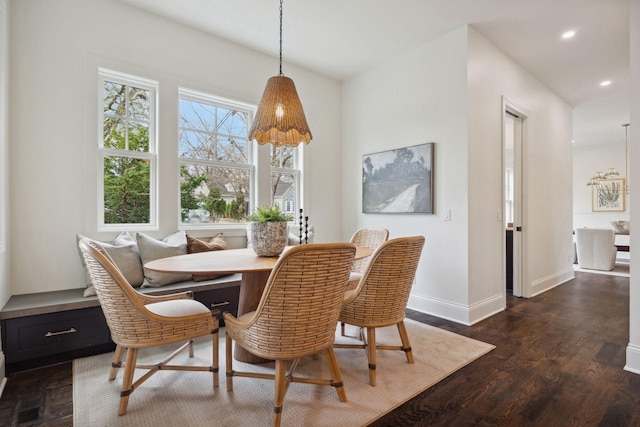 4717 Meadow Rd, Edina, MN 55424 - dining room with breakfast area, dark wood-style flooring, baseboards, and recessed lighting