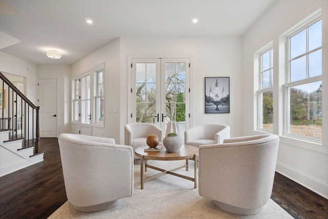 4717 Meadow Rd, Edina, MN 55424 - living area with stairs, plenty of natural light, french doors, and recessed lighting