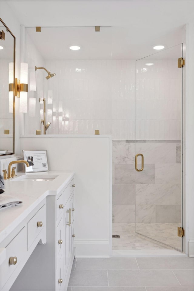 4717 Meadow Rd, Edina, MN 55424 - full bath with vanity, tile patterned floors, a stall shower, and recessed lighting