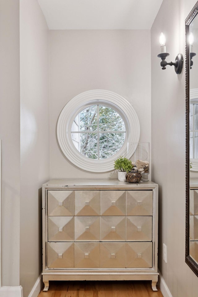 room details featuring baseboards and wood finished floors