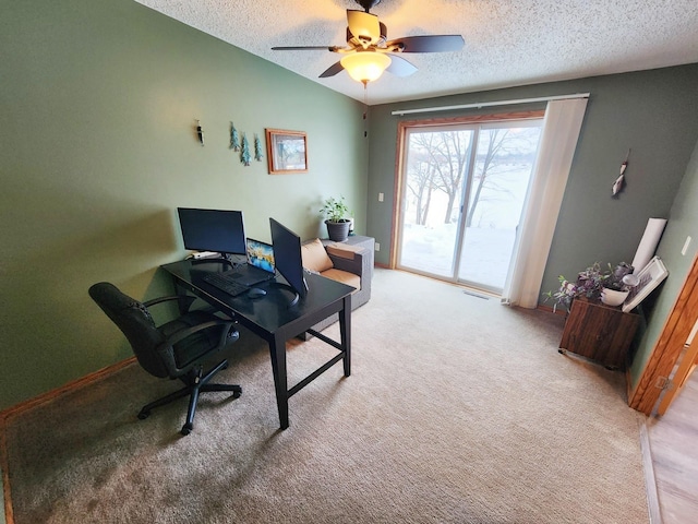 20361 Rolling Acres Dr, Eden Lake Twp, MN 56368 - office space featuring a textured ceiling, light colored carpet, baseboards, and a ceiling fan