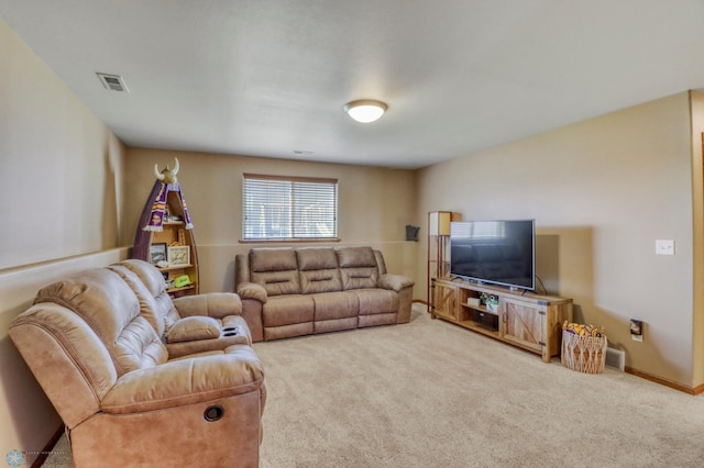 living room with baseboards, carpet, and visible vents