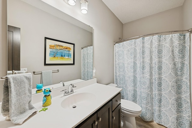 1703 11th St NE, Buffalo, MN 55313 - full bath featuring vanity, toilet, wood finished floors, and a shower with curtain