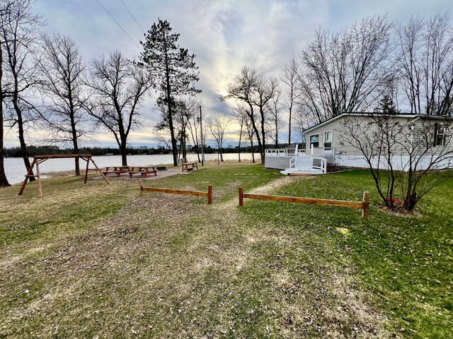 view of yard with a water view