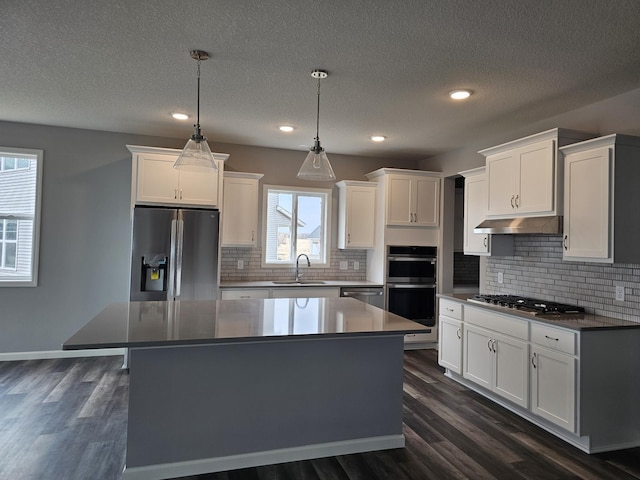 17121 61st St NE, Otsego, MN 55330 - kitchen featuring a sink, dark wood-style flooring, under cabinet range hood, and stainless steel appliances