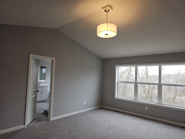 17121 61st St NE, Otsego, MN 55330 - interior space featuring carpet floors, baseboards, vaulted ceiling, and ensuite bath