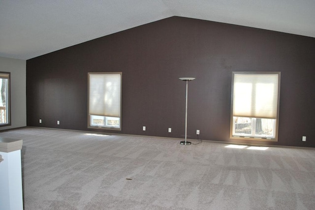 767 Shoreacres Dr, Fairmont, MN 56031 - unfurnished living room featuring vaulted ceiling and carpet floors